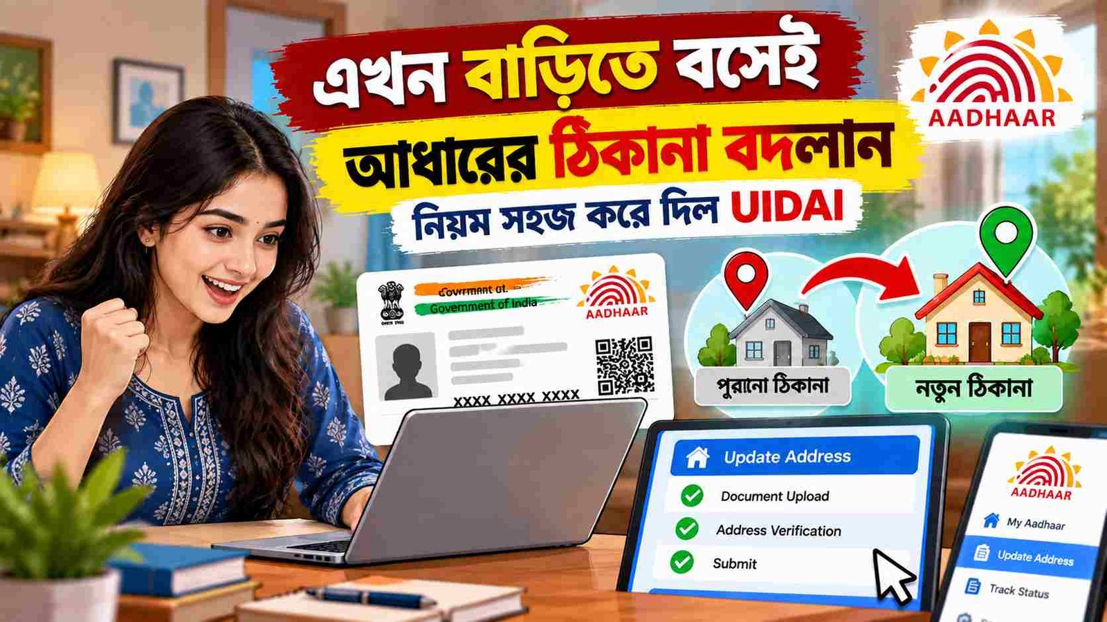 now update aadhaar card address from home uidai easy process