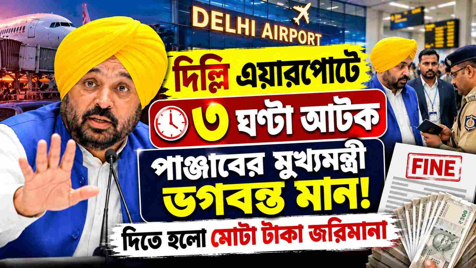 punjab cm bhagwant mann detained delhi airport 50000 fine row