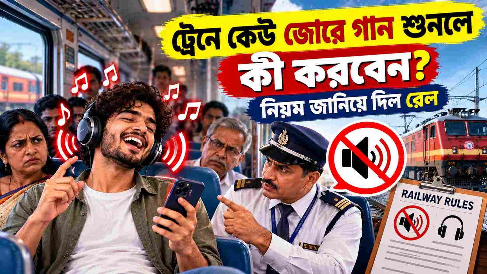 what to do if someone plays loud music in train indian railways rules